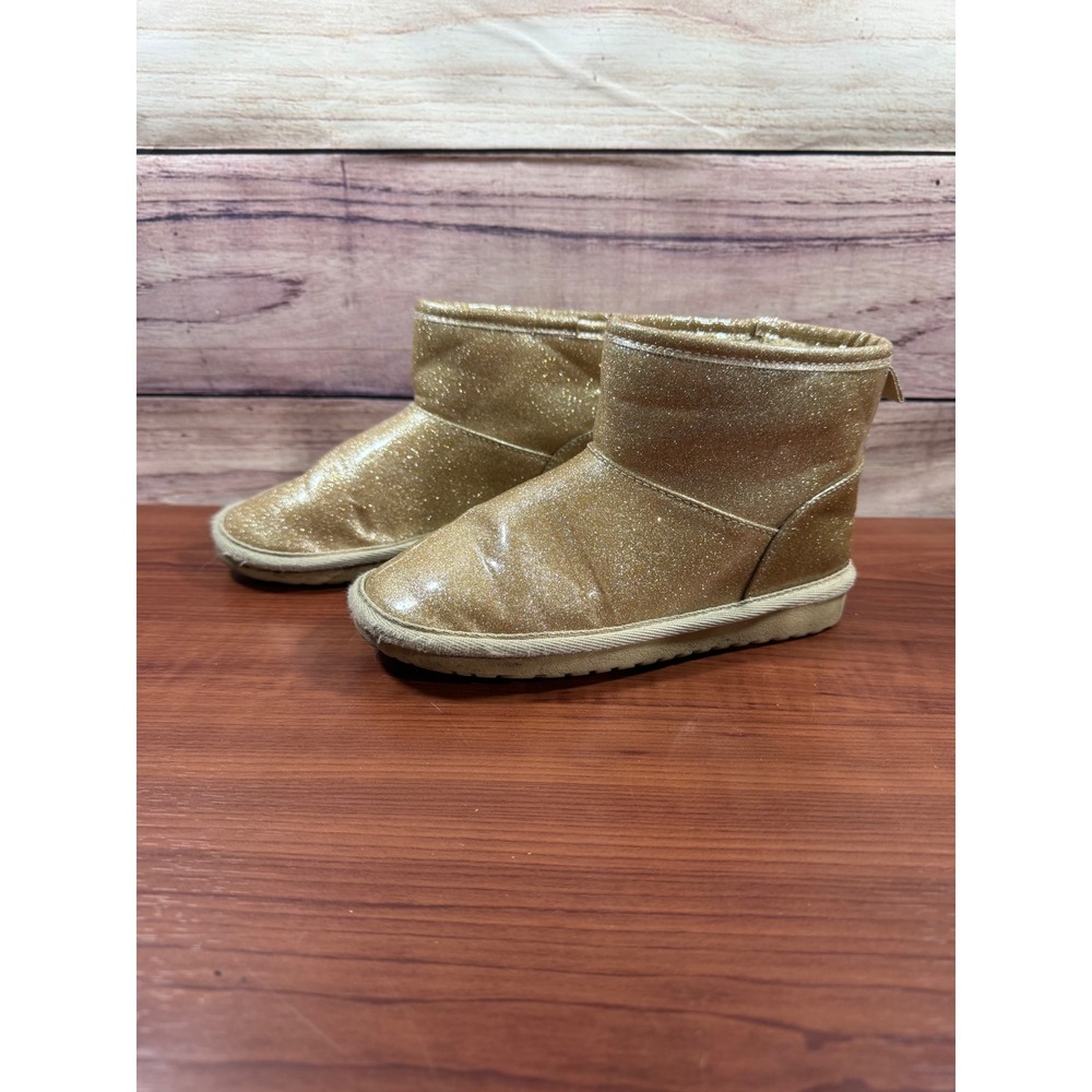 The Childrens Place Girls Gold Glitter Faux Fur Lined Ankle Boots Size 1